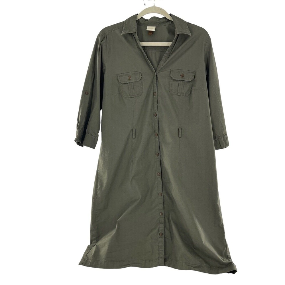 Sonoma Life +‎ Style M Olive Green Button-Down Shirt Dress Pockets Safari a